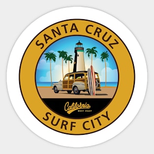 Santa Cruz CA Surf City Woody & Lighthouse Sticker